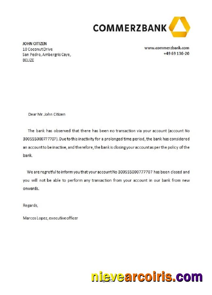 Belize Commerzbank closure reference